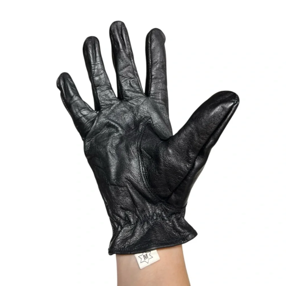 Women’s Medium Black Zip Leather Motorcycle Biker Gloves Excellent Condition!